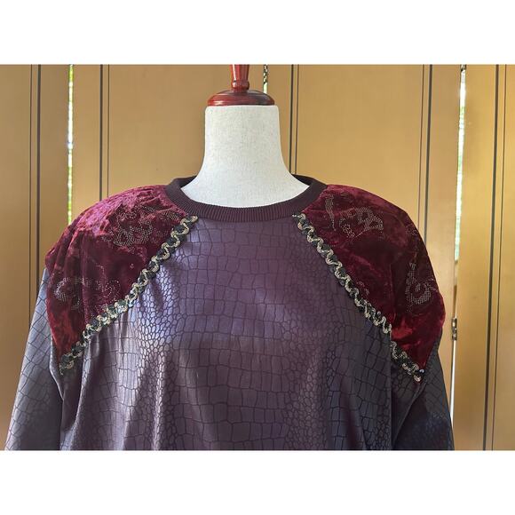 Long sleeves top, mixed media with crocodile print, velvet and sequins, size L - Picture 4 of 6